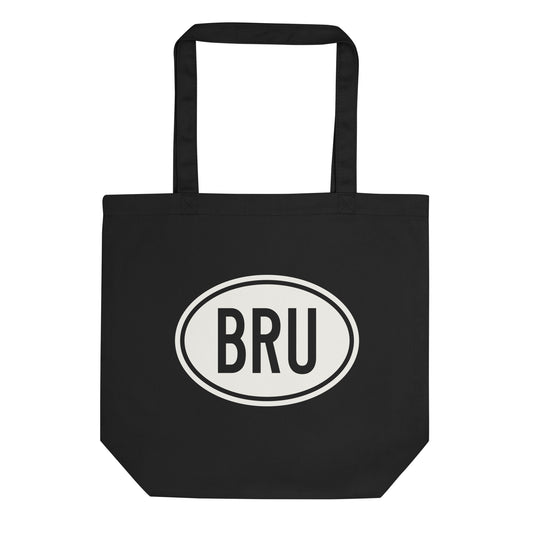 Unique Travel Gift Organic Tote - White Oval • BRU Brussels Souvenir • YHM Designs - Image 01