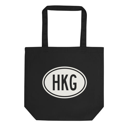 Unique Travel Gift Organic Tote - White Oval • HKG Hong Kong • YHM Designs - Image 01