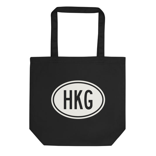 Unique Travel Gift Organic Tote - White Oval • HKG Hong Kong Souvenir • YHM Designs - Image 01