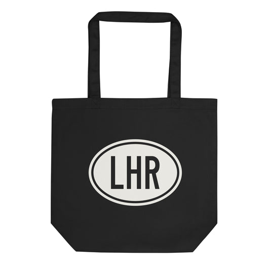 Unique Travel Gift Organic Tote - White Oval • LHR London • YHM Designs - Image 01
