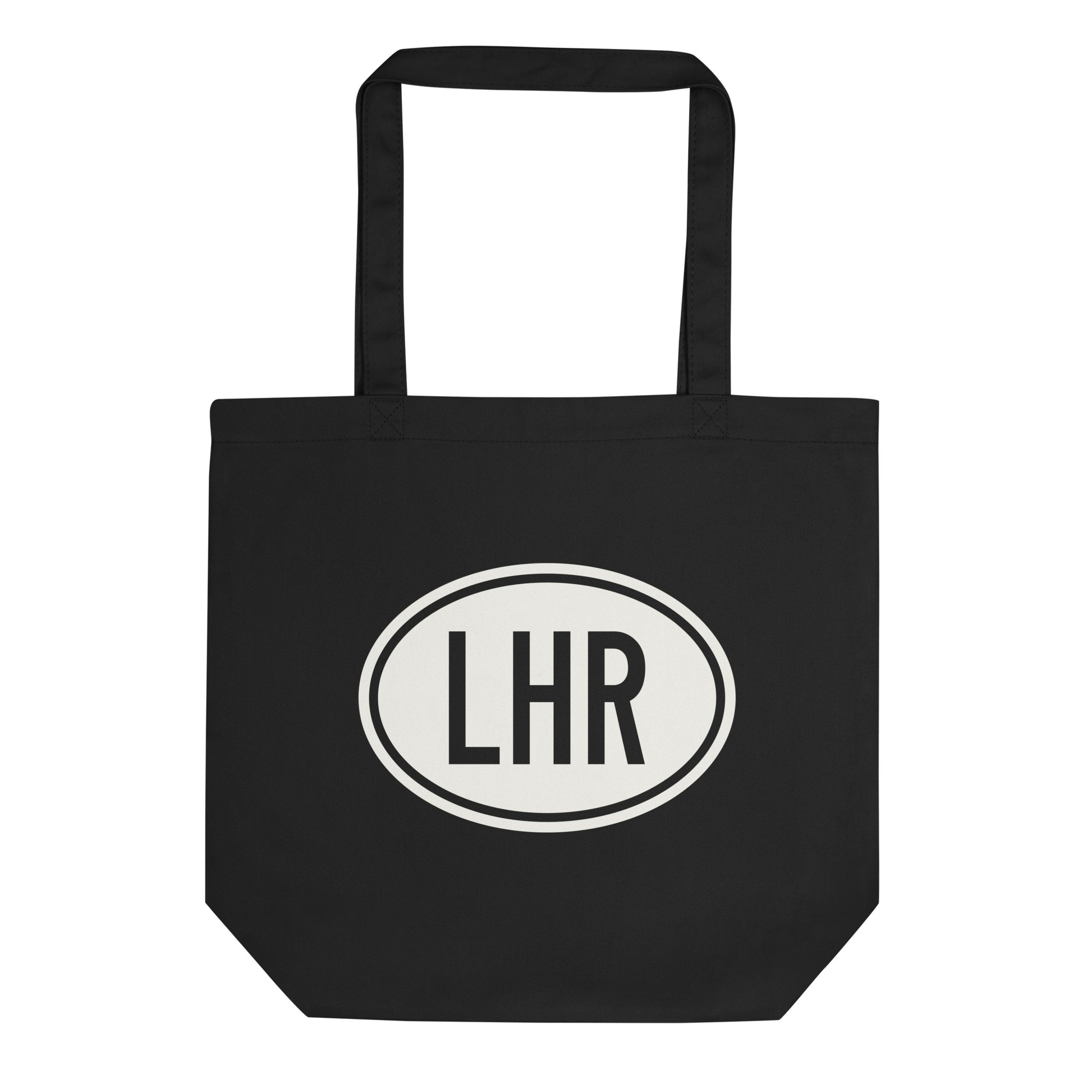 Unique Travel Gift Organic Tote - White Oval • LHR London Souvenir • YHM Designs - Image 01