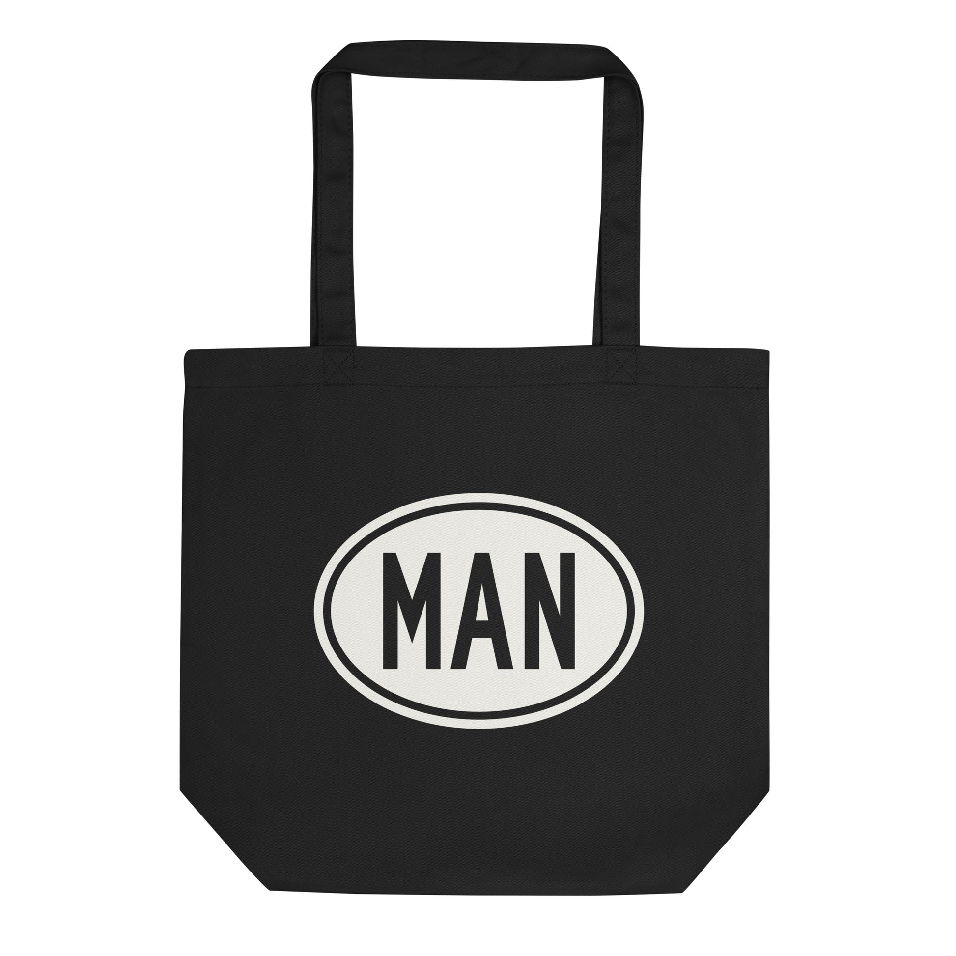 Unique Travel Gift Organic Tote - White Oval • MAN Manchester Souvenir • YHM Designs - Image 01