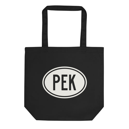 Unique Travel Gift Organic Tote - White Oval • PEK Beijing • YHM Designs - Image 01