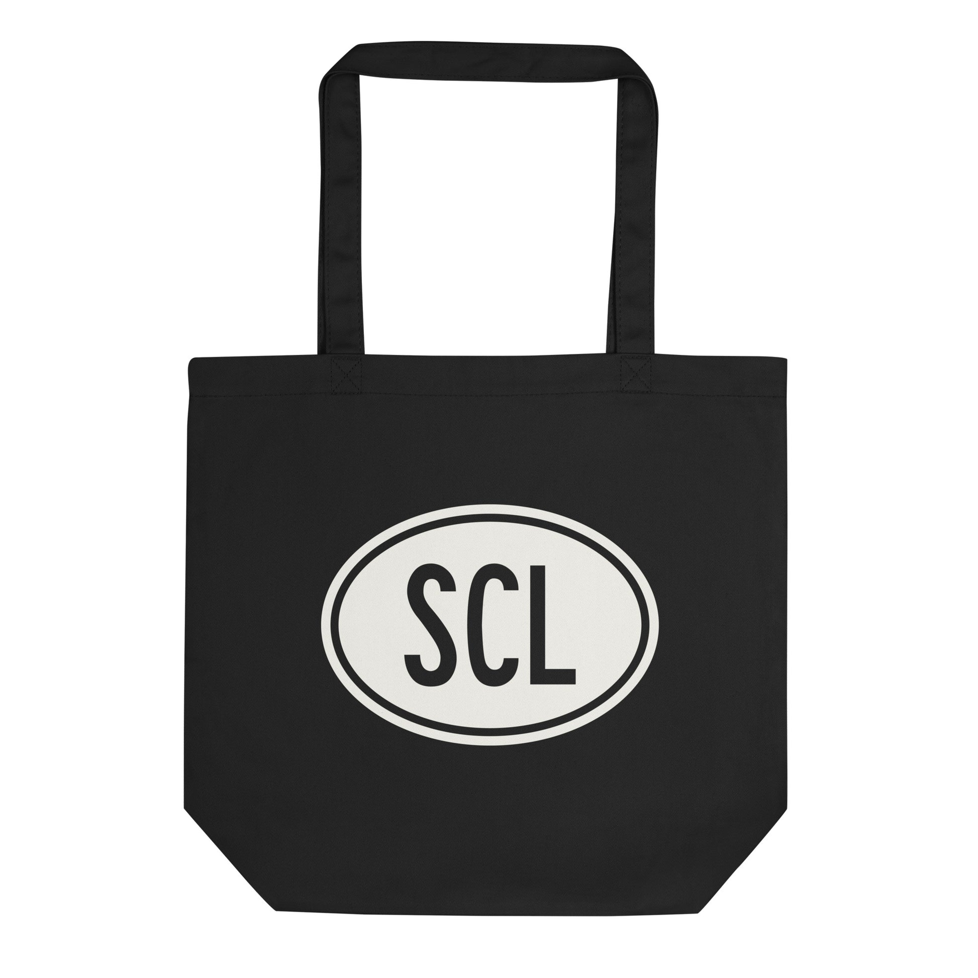 Unique Travel Gift Organic Tote - White Oval • SCL Santiago Souvenir • YHM Designs - Image 01