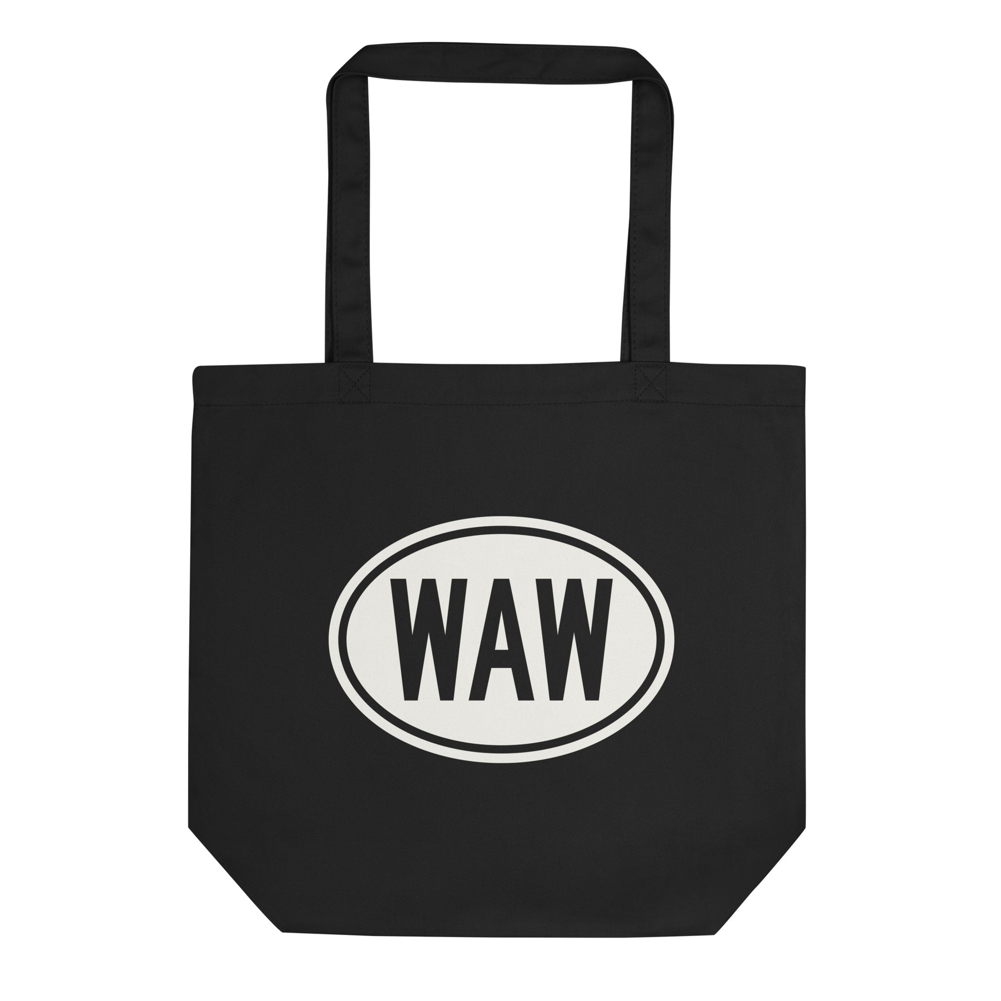 Unique Travel Gift Organic Tote - White Oval • WAW Warsaw Souvenir • YHM Designs - Image 01