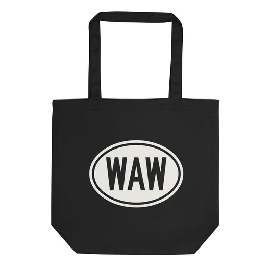Unique Travel Gift Organic Tote - White Oval • WAW Warsaw Souvenir • YHM Designs - Image 01