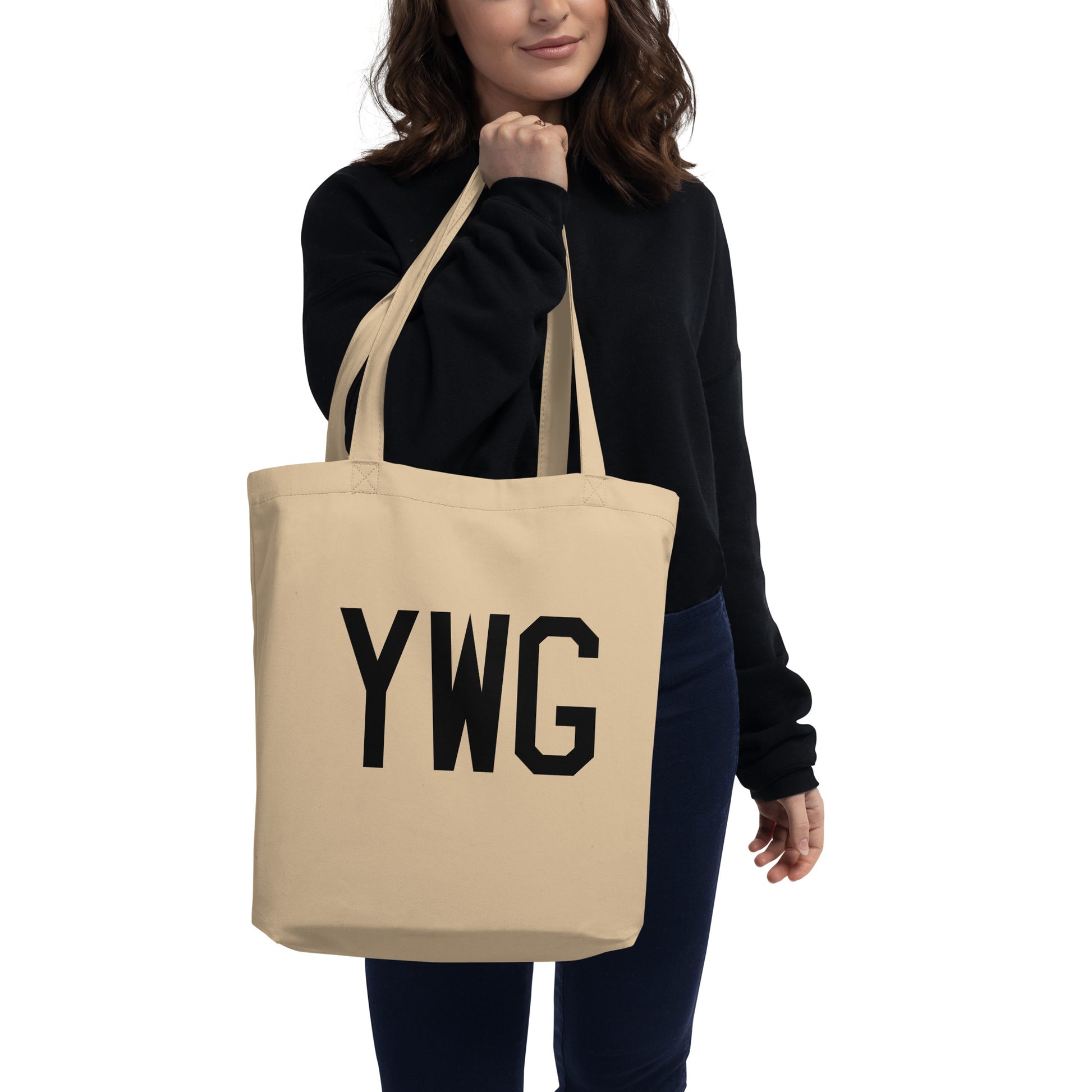 Airport Code Organic Tote - Black • YWG Winnipeg • YHM Designs - Image 03