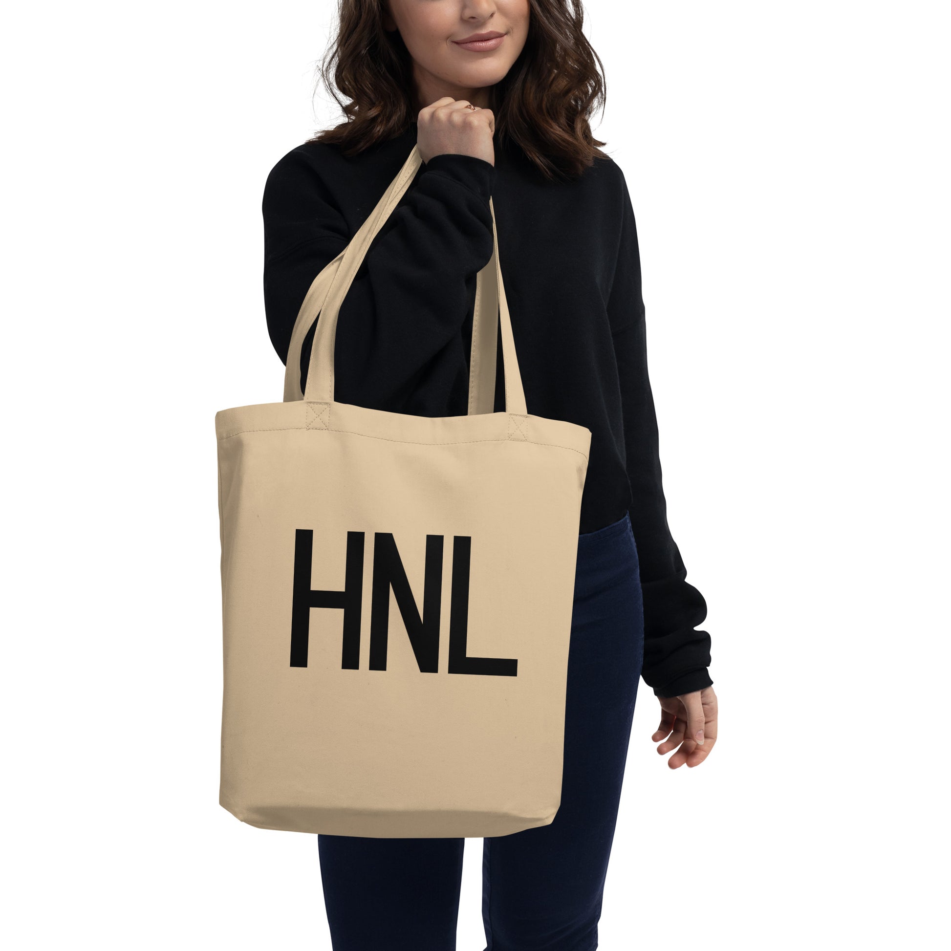 Aviation Gift Organic Tote - Black • HNL Honolulu • YHM Designs - Image 03