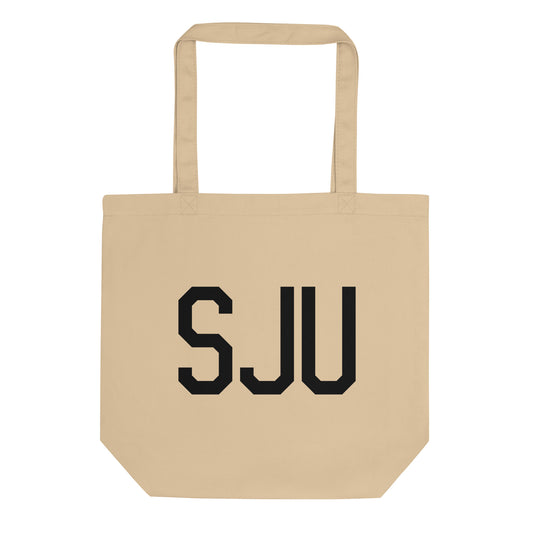 Aviation Gift Organic Tote - Black • SJU San Juan • YHM Designs - Image 01