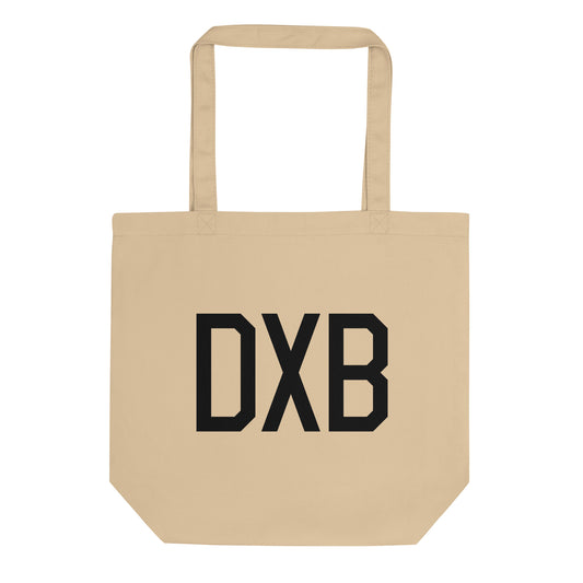 Airport Code Organic Tote - Black • DXB Dubai • YHM Designs - Image 01