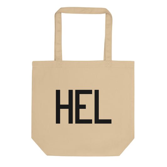Airport Code Organic Tote - Black • HEL Helsinki • YHM Designs - Image 01