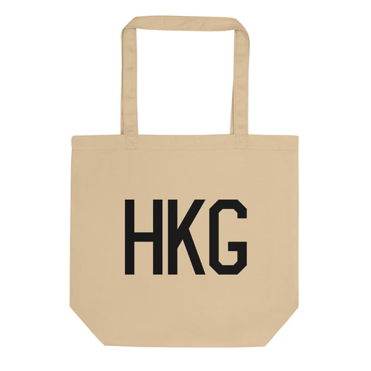 Airport Code Organic Tote - Black • HKG Hong Kong • YHM Designs - Image 01