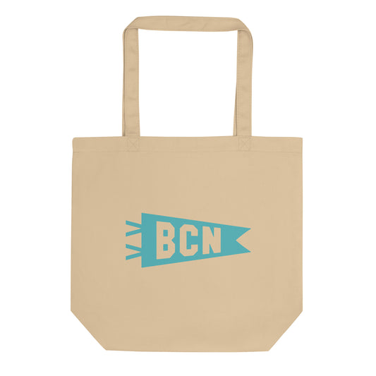 Cool Travel Gift Organic Tote Bag - Viking Blue • BCN Barcelona • YHM Designs - Image 01