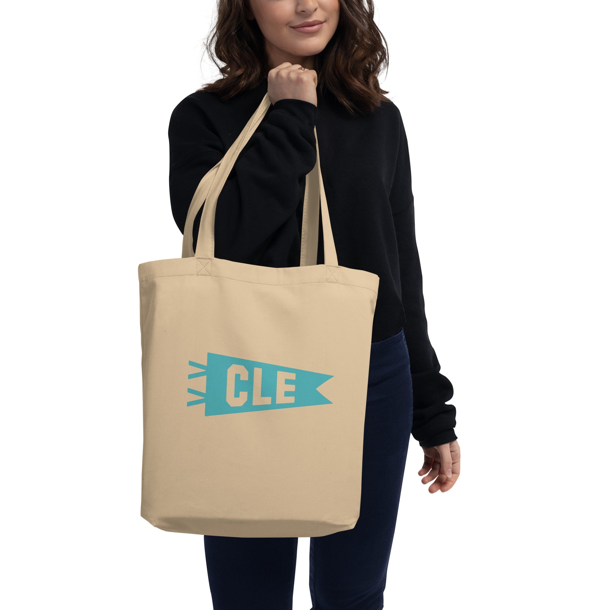 Cool Travel Gift Organic Tote Bag - Viking Blue • CLE Cleveland • YHM Designs - Image 03