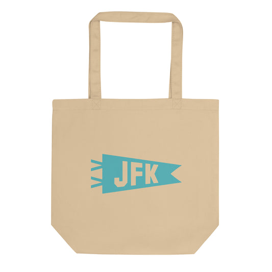 Cool Travel Gift Organic Tote Bag - Viking Blue • JFK New York City • YHM Designs - Image 01