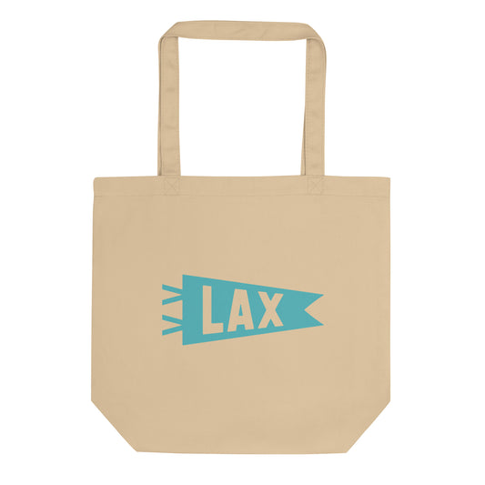 Cool Travel Gift Organic Tote Bag - Viking Blue • LAX Los Angeles • YHM Designs - Image 01