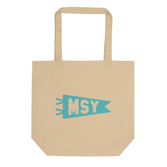 Cool Travel Gift Organic Tote Bag - Viking Blue • MSY New Orleans • YHM Designs - Image 01