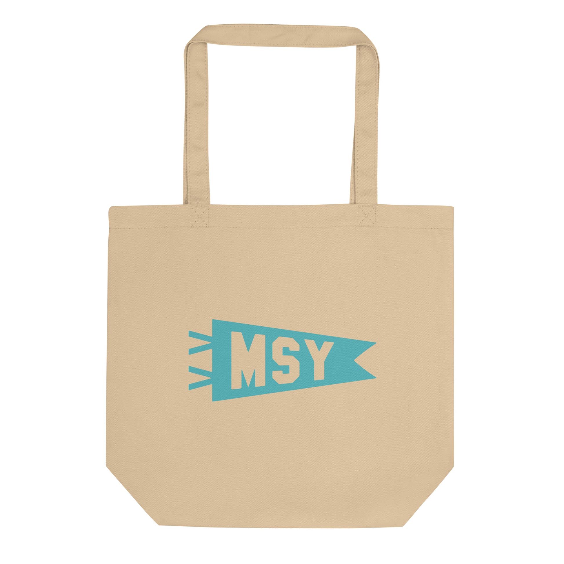 MSY New Orleans Organic Tote Bag • Banner Design in Viking Blue • YHM Designs - Image 01