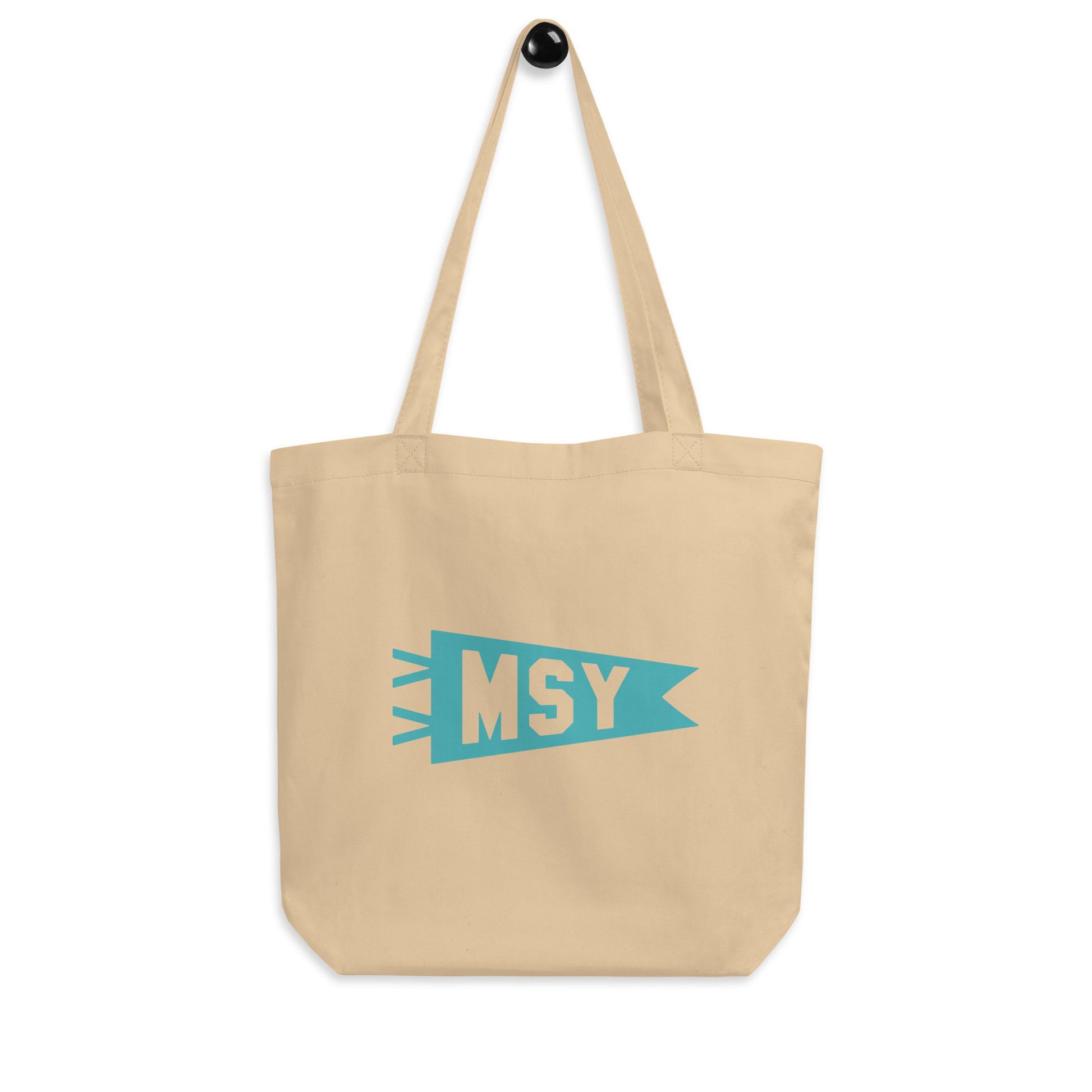 MSY New Orleans Organic Tote Bag • Banner Design in Viking Blue • YHM Designs - Image 04
