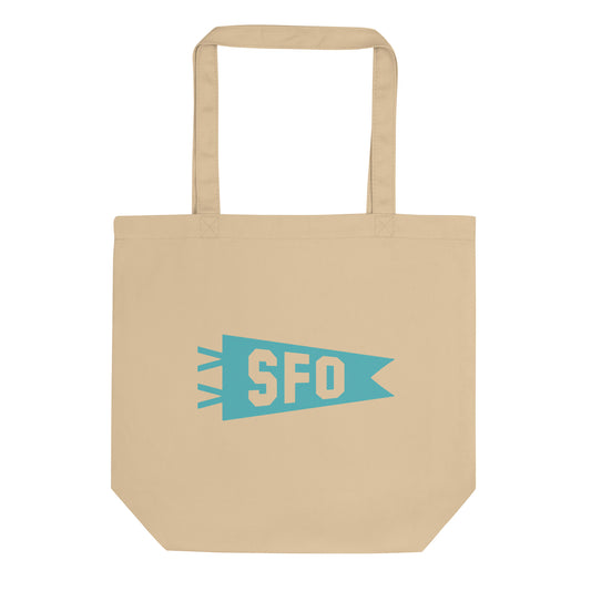 Cool Travel Gift Organic Tote Bag - Viking Blue • SFO San Francisco • YHM Designs - Image 01