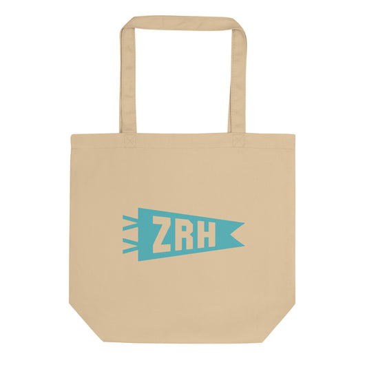 Cool Travel Gift Organic Tote Bag - Viking Blue • ZRH Zurich • YHM Designs - Image 01