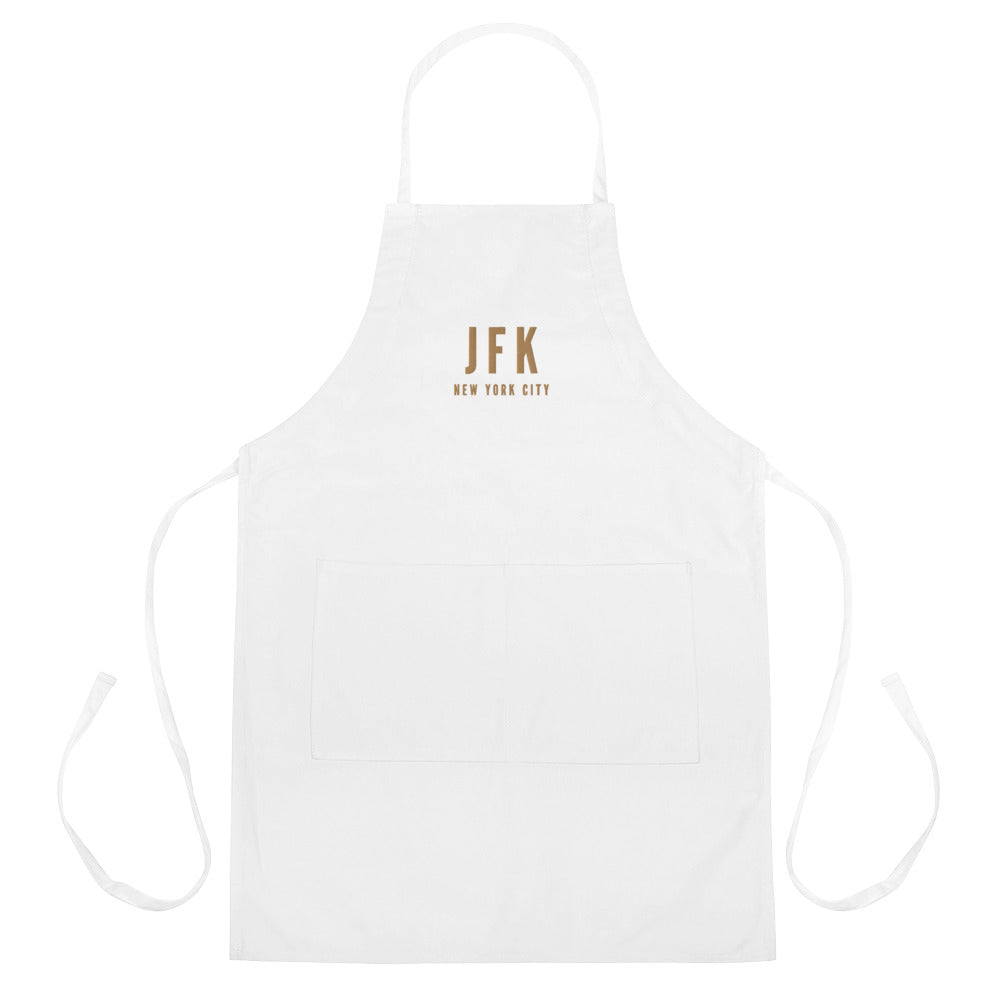 City Embroidered Apron - Old Gold • JFK New York City • YHM Designs - Image 01