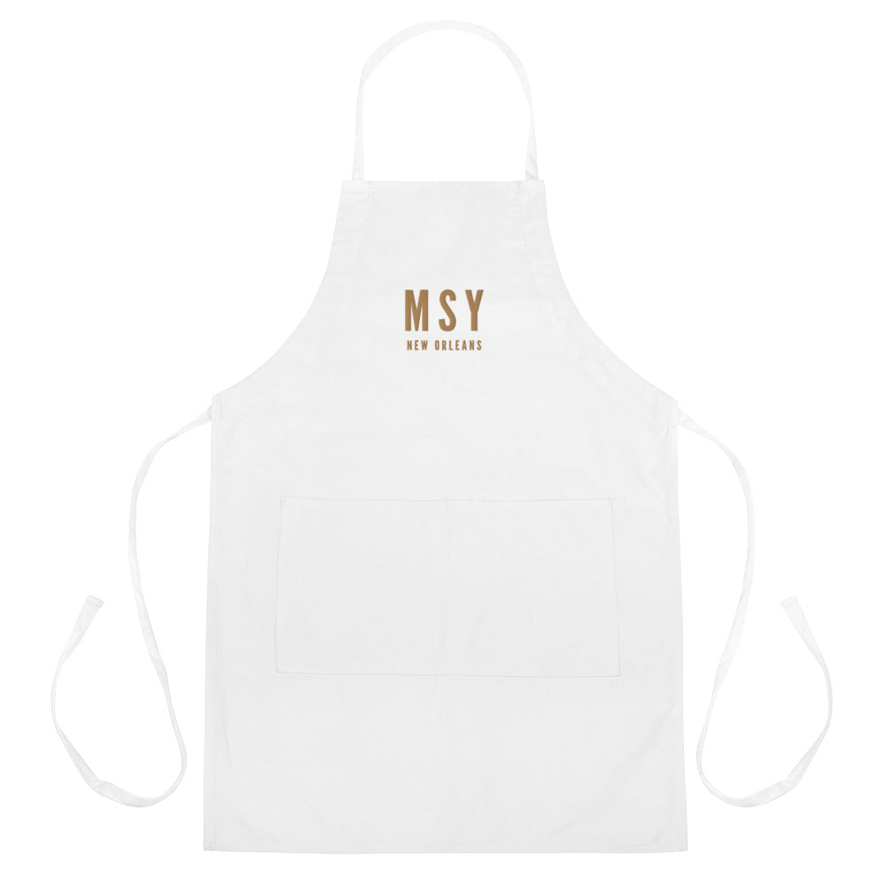 City Embroidered Apron - Old Gold • MSY New Orleans • YHM Designs - Image 01