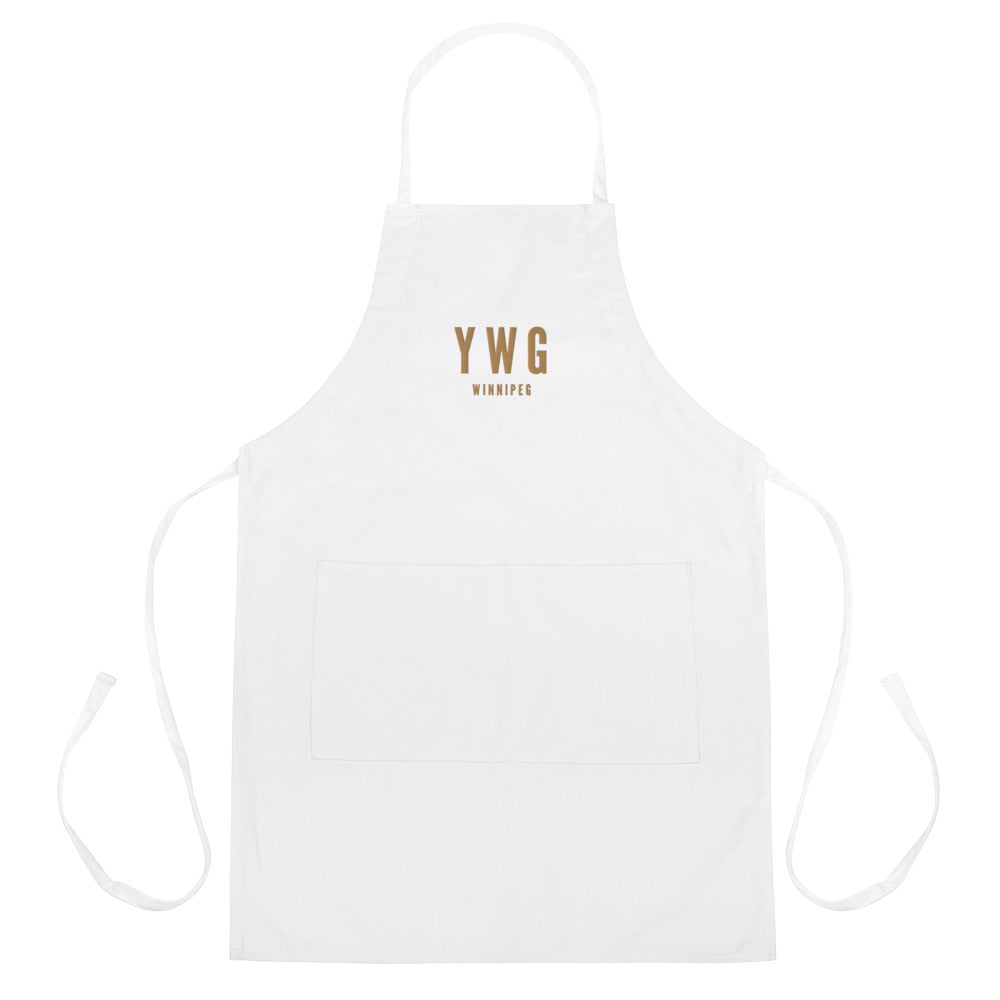 City Embroidered Apron - Old Gold • YWG Winnipeg • YHM Designs - Image 01