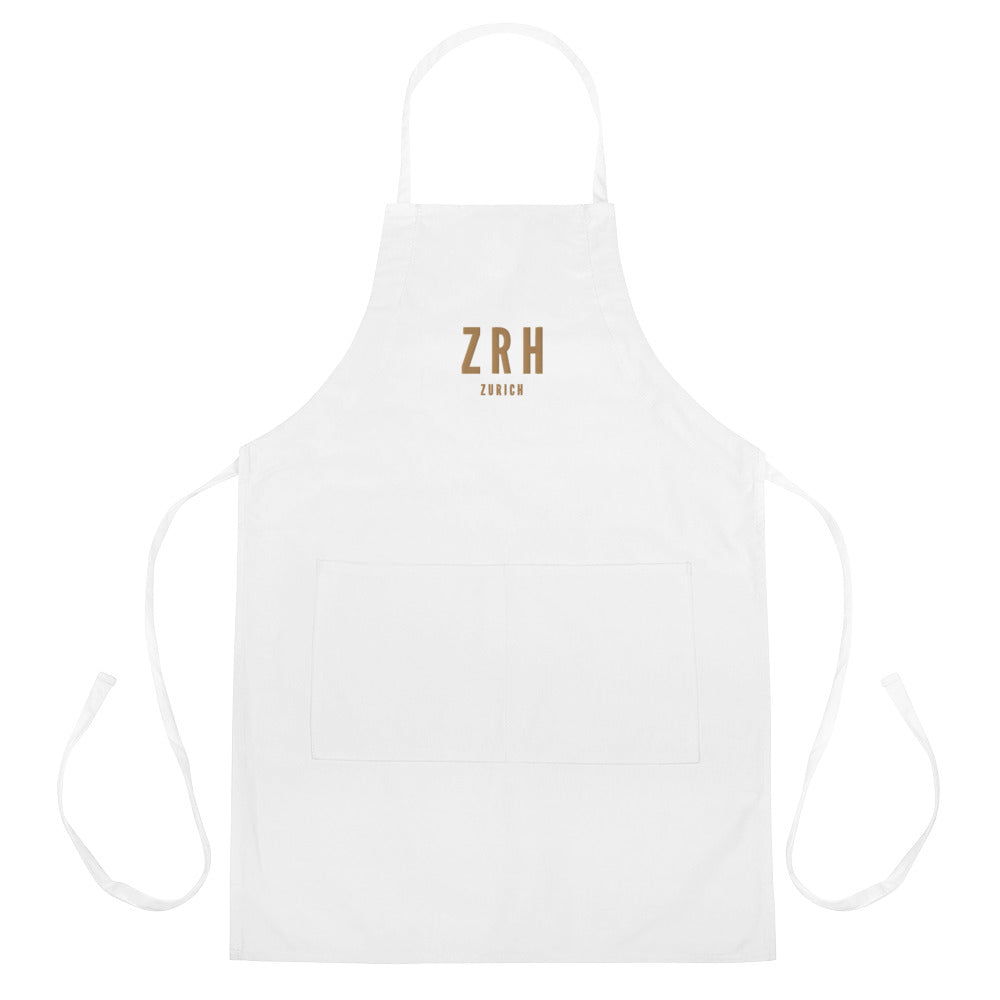 City Embroidered Apron - Old Gold • ZRH Zurich • YHM Designs - Image 01