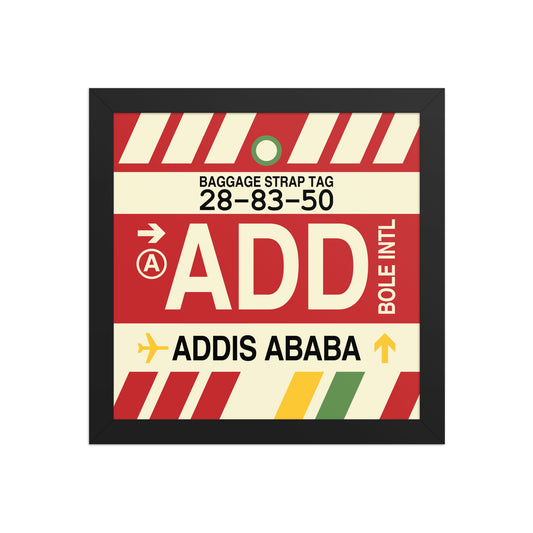 ADD Addis Ababa Framed Print • Jet Age Baggage Tag Design • YHM Designs - Image 02