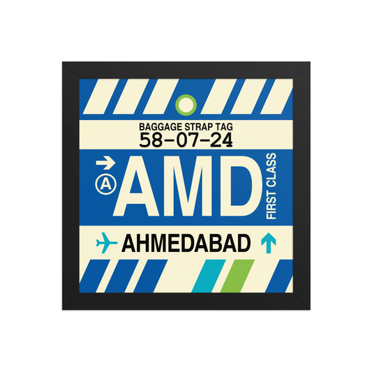 AMD Ahmedabad Framed Print • Jet Age Baggage Tag Design • YHM Designs - Image 02