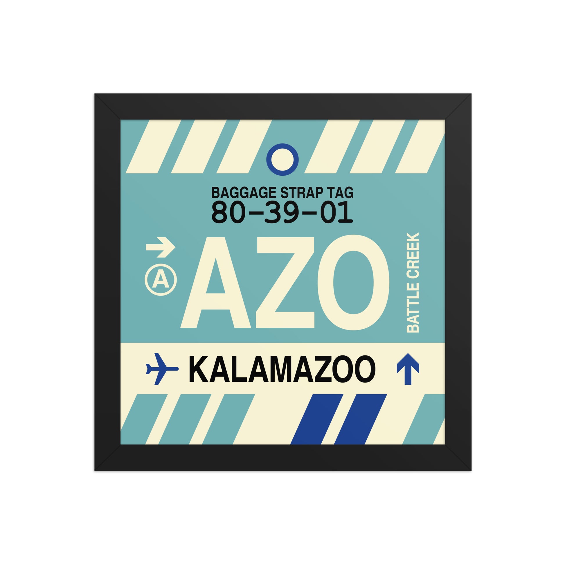 AZO Kalamazoo Framed Print • Jet Age Baggage Tag Design • YHM Designs - Image 02