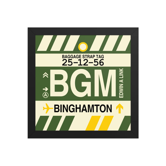 BGM Binghamton Framed Print • Jet Age Baggage Tag Design • YHM Designs - Image 02