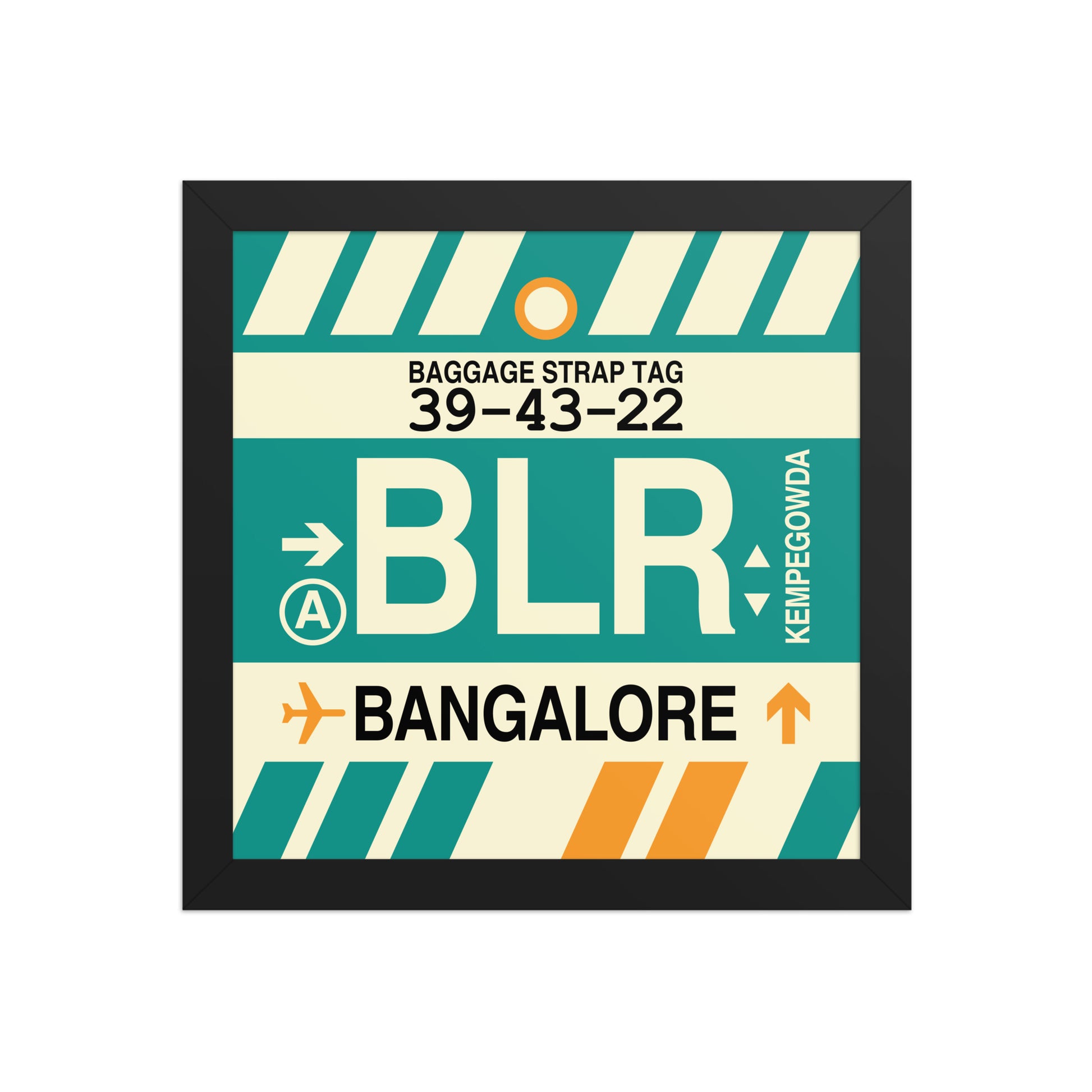 BLR Bangalore Framed Print • Jet Age Baggage Tag Design • YHM Designs - Image 02