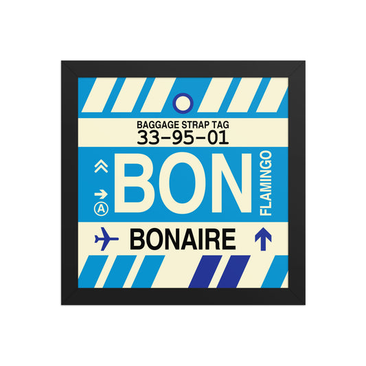 BON Bonaire Framed Print • Jet Age Baggage Tag Design • YHM Designs - Image 02