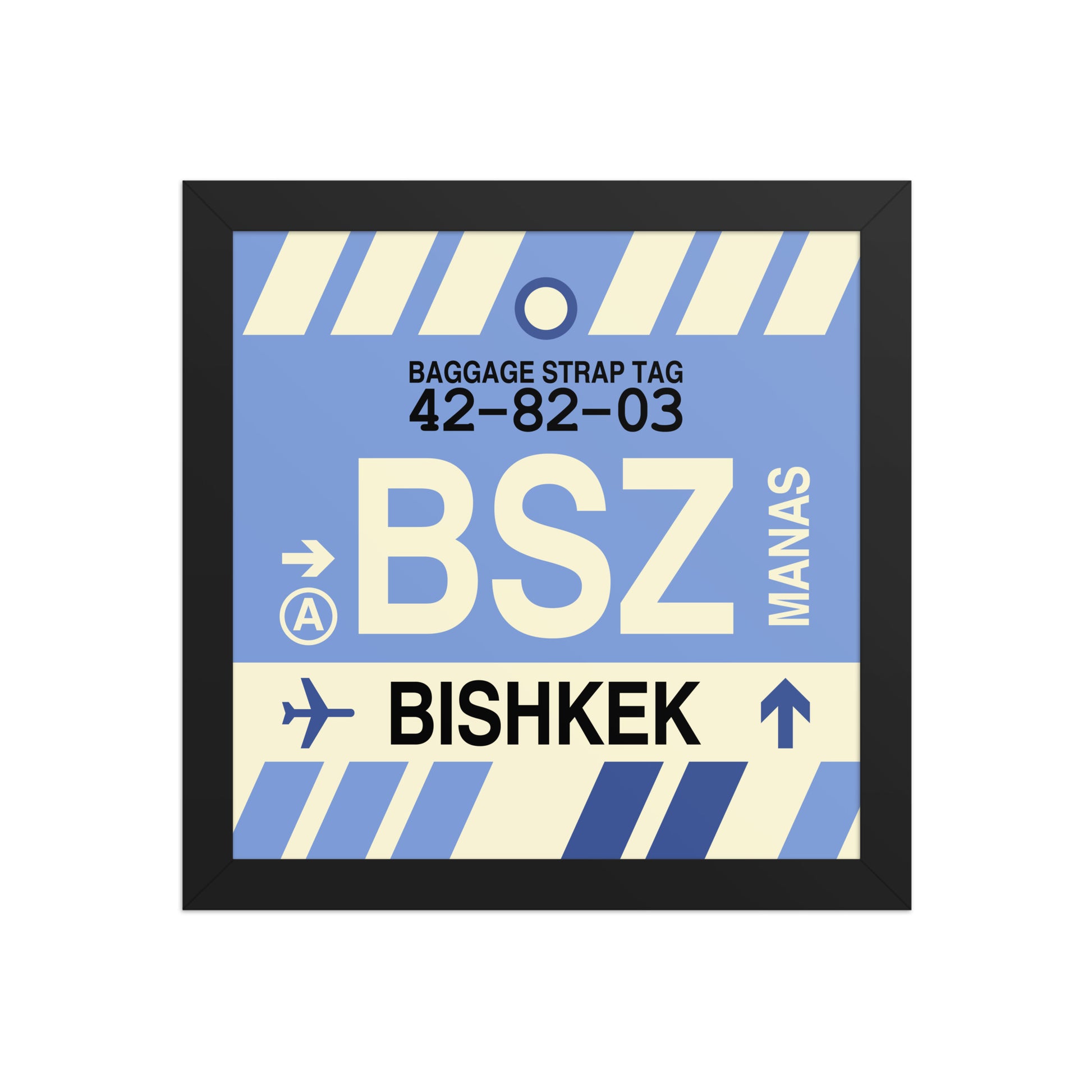 BSZ Bishkek Framed Print • Jet Age Baggage Tag Design • YHM Designs - Image 02