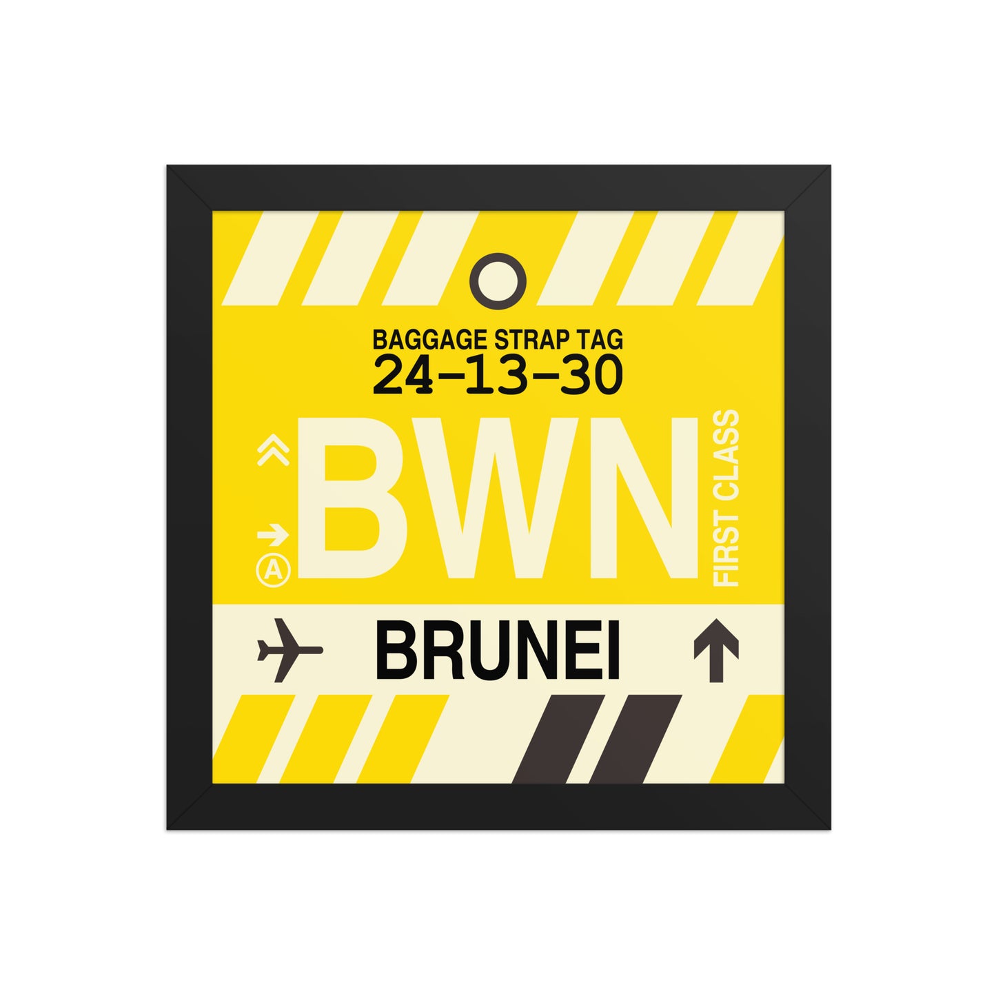 BWN Brunei Framed Print • Jet Age Baggage Tag Design • YHM Designs - Image 02