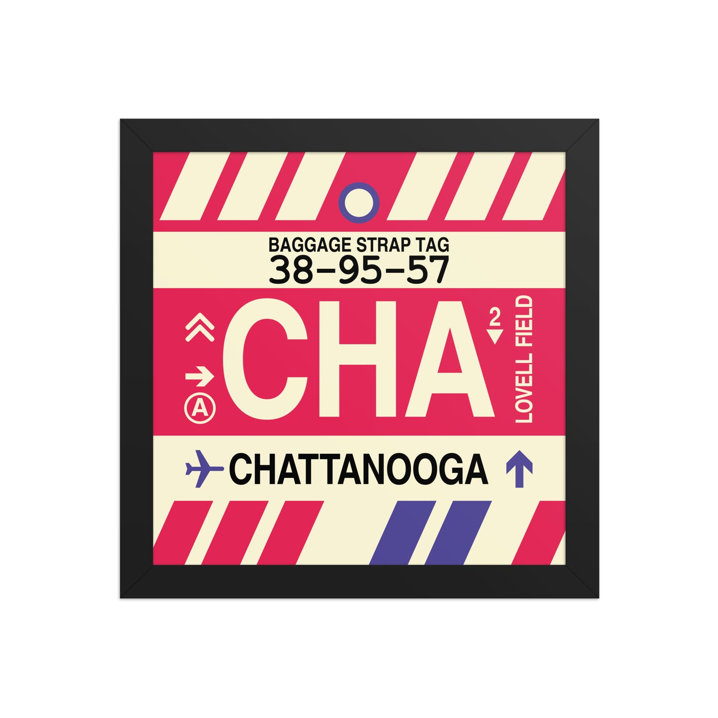 CHA Chattanooga Framed Print • Jet Age Baggage Tag Design • YHM Designs - Image 02