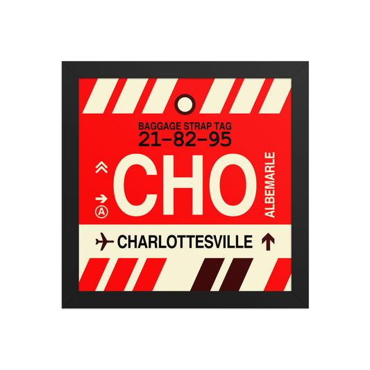 CHO Charlottesville Framed Print • Jet Age Baggage Tag Design • YHM Designs - Image 02
