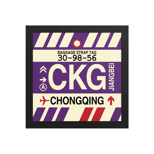 CKG Chongqing Framed Print • Jet Age Baggage Tag Design • YHM Designs - Image 02
