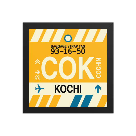 COK Kochi Framed Print • Jet Age Baggage Tag Design • YHM Designs - Image 02