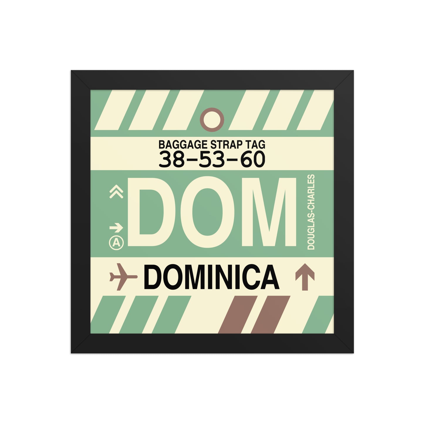 DOM Dominica Framed Print • Jet Age Baggage Tag Design • YHM Designs - Image 02