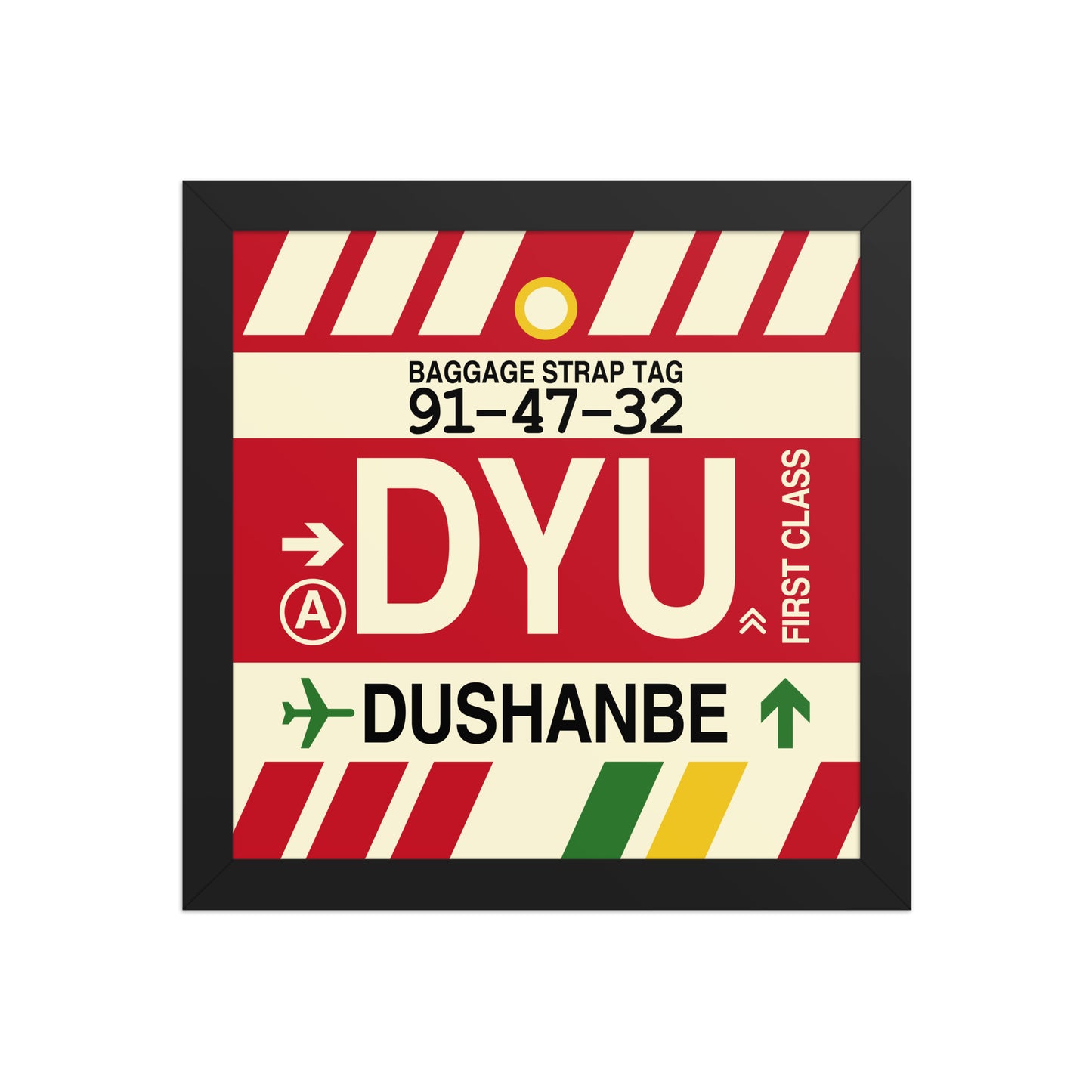 DYU Dushanbe Framed Print • Jet Age Baggage Tag Design • YHM Designs - Image 02