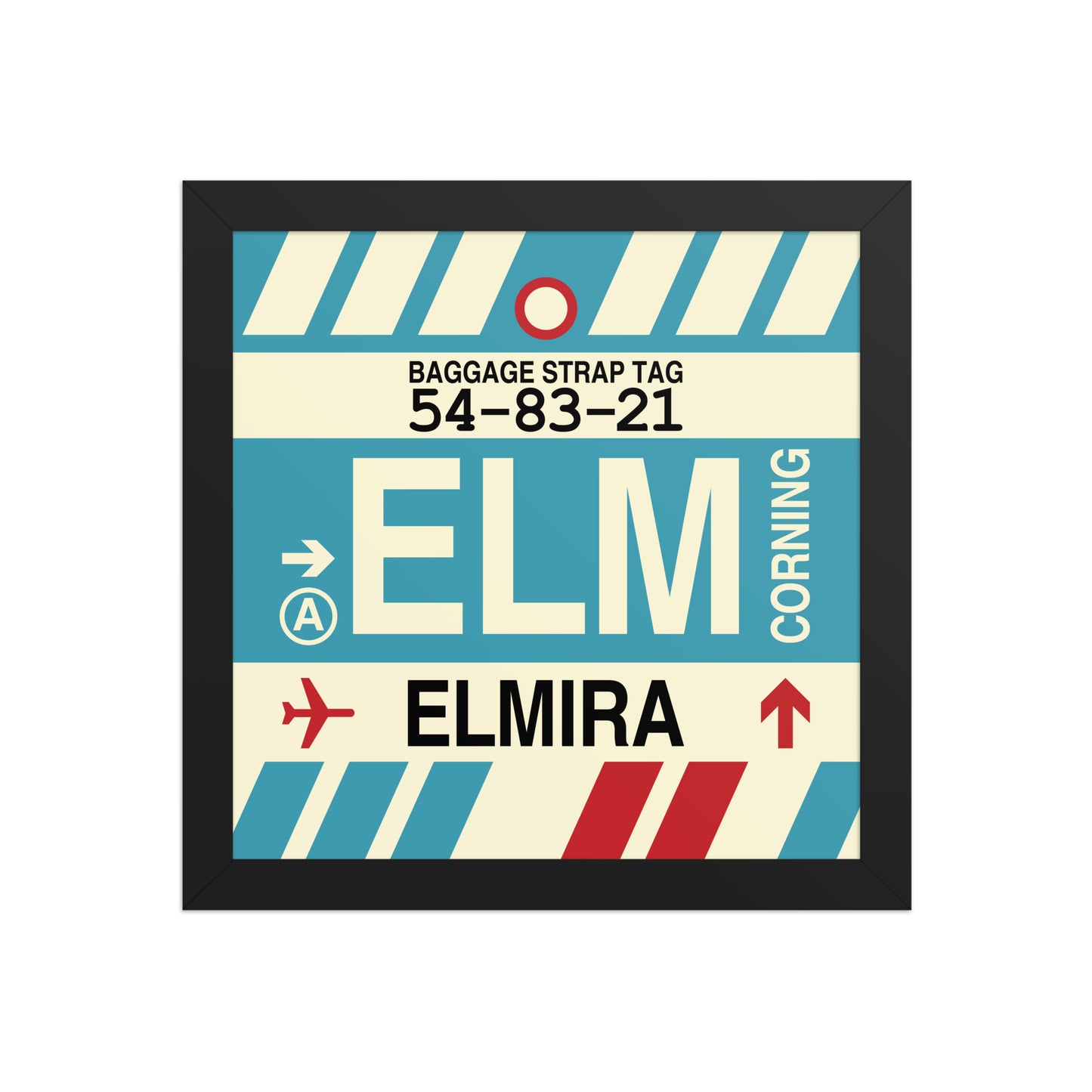 ELM Elmira-Corning Framed Print • Jet Age Baggage Tag Design • YHM Designs - Image 02