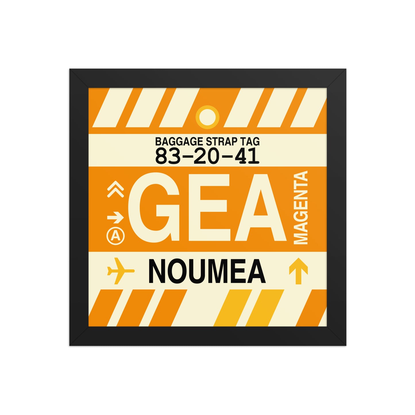 GEA Nouméa Framed Print • Jet Age Baggage Tag Design • YHM Designs - Image 02