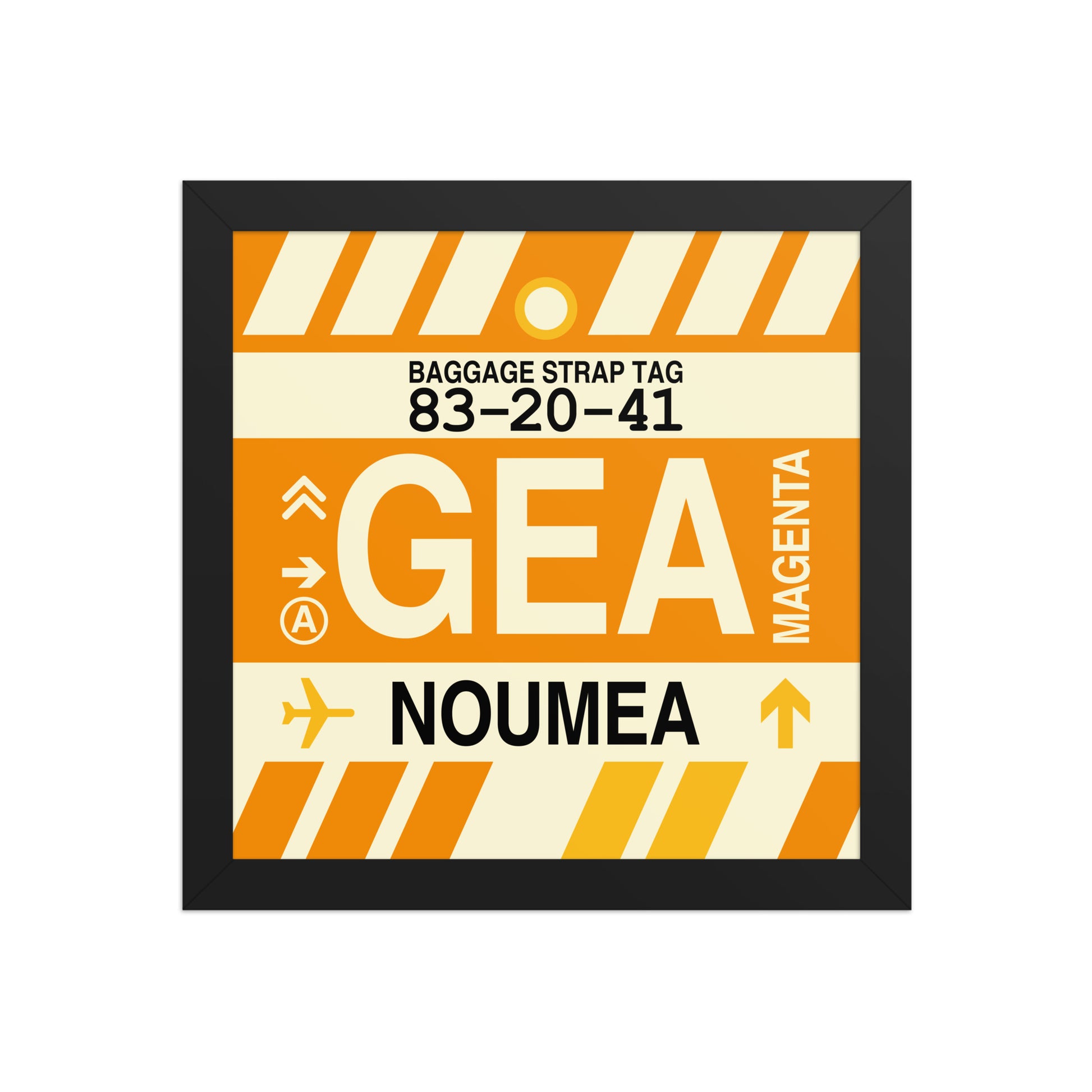 GEA Nouméa Framed Print • Jet Age Baggage Tag Design • YHM Designs - Image 02