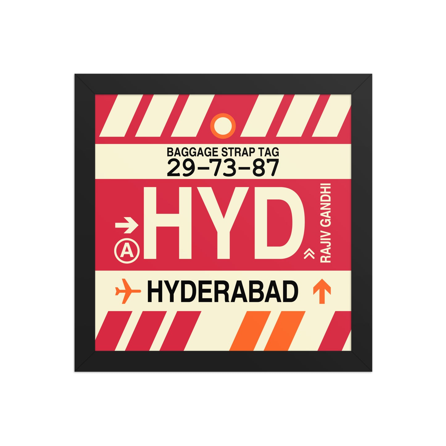 HYD Hyderabad Framed Print • Jet Age Baggage Tag Design • YHM Designs - Image 02