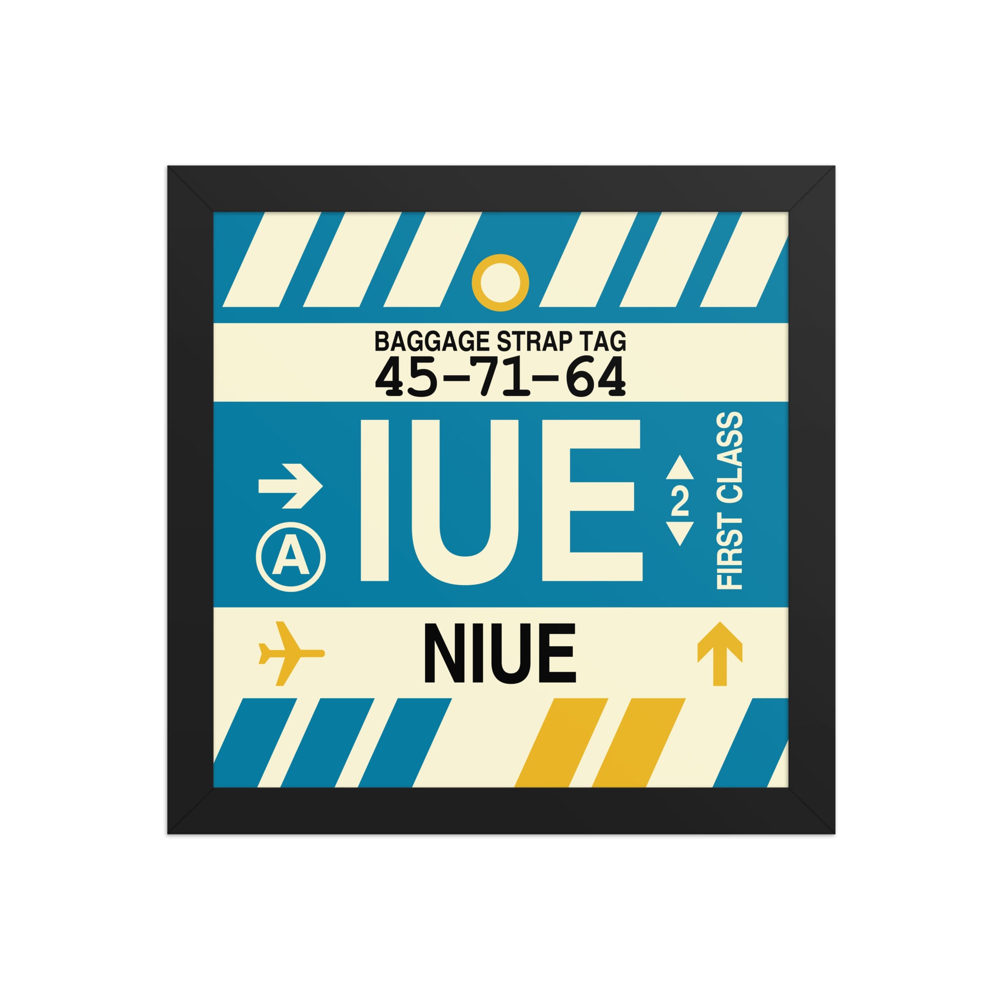 IUE Niue Framed Print • Jet Age Baggage Tag Design • YHM Designs - Image 02