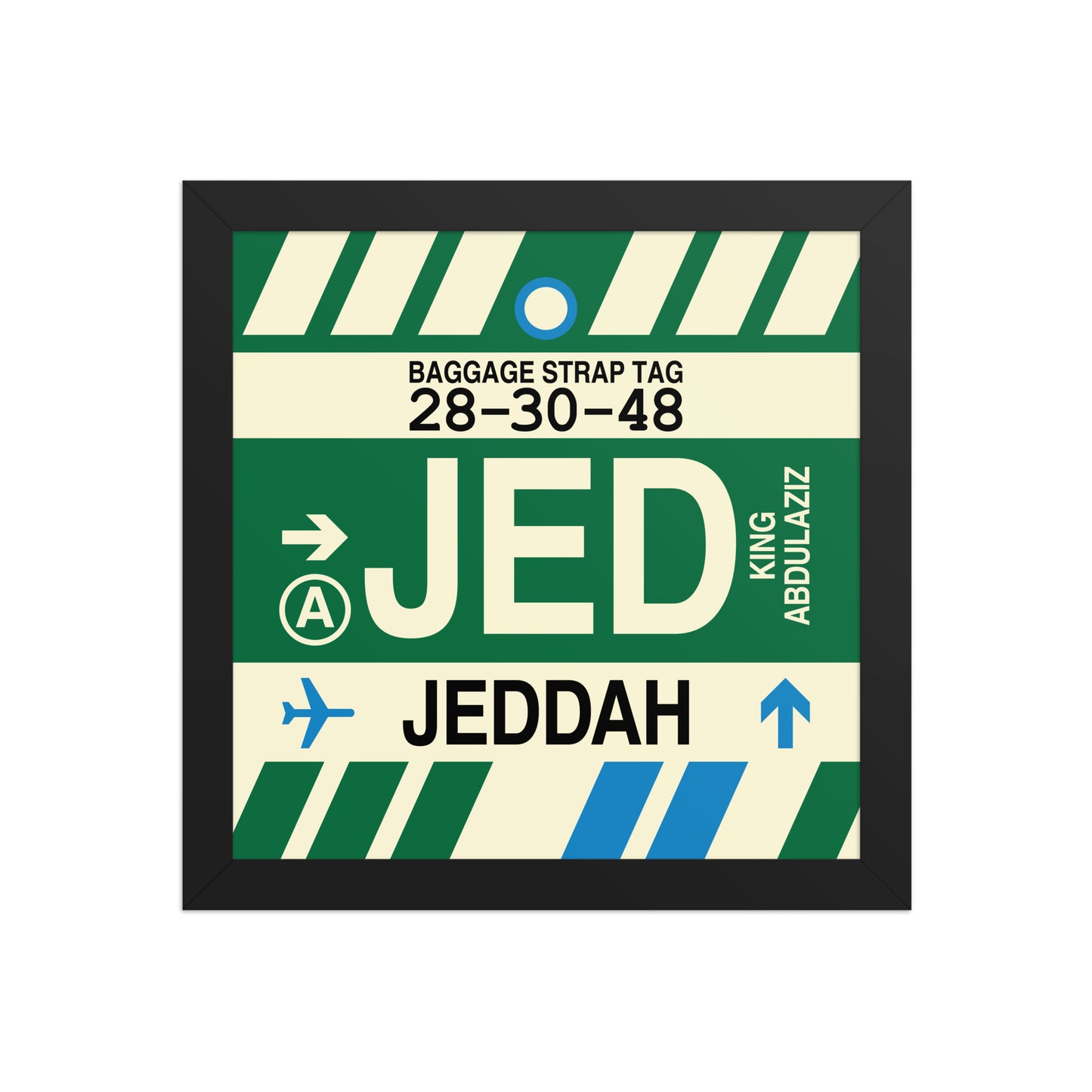 JED Jeddah Framed Print • Jet Age Baggage Tag Design • YHM Designs - Image 02