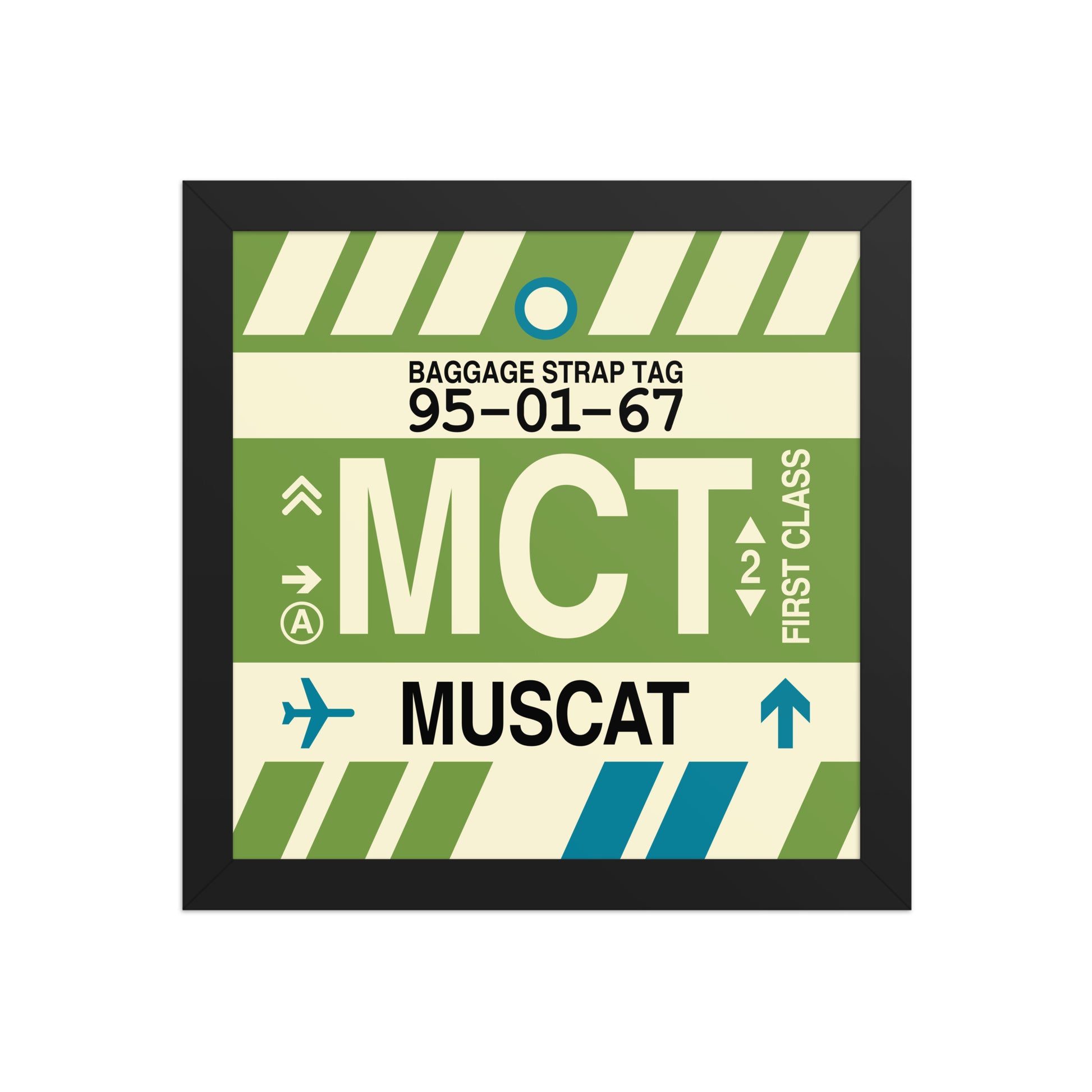 MCT Muscat Framed Print • Jet Age Baggage Tag Design • YHM Designs - Image 02